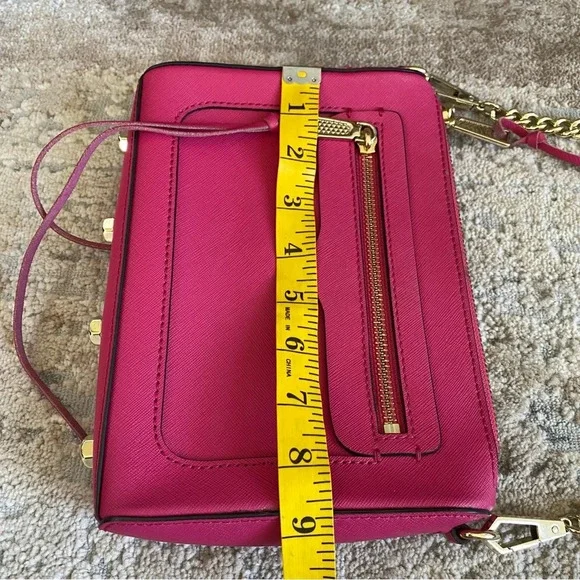 REBECCA MINKOFF Avery Saffiano Leather Crossbody Bag Fuchsia Pink Gold Chain - Picture 12 of 14